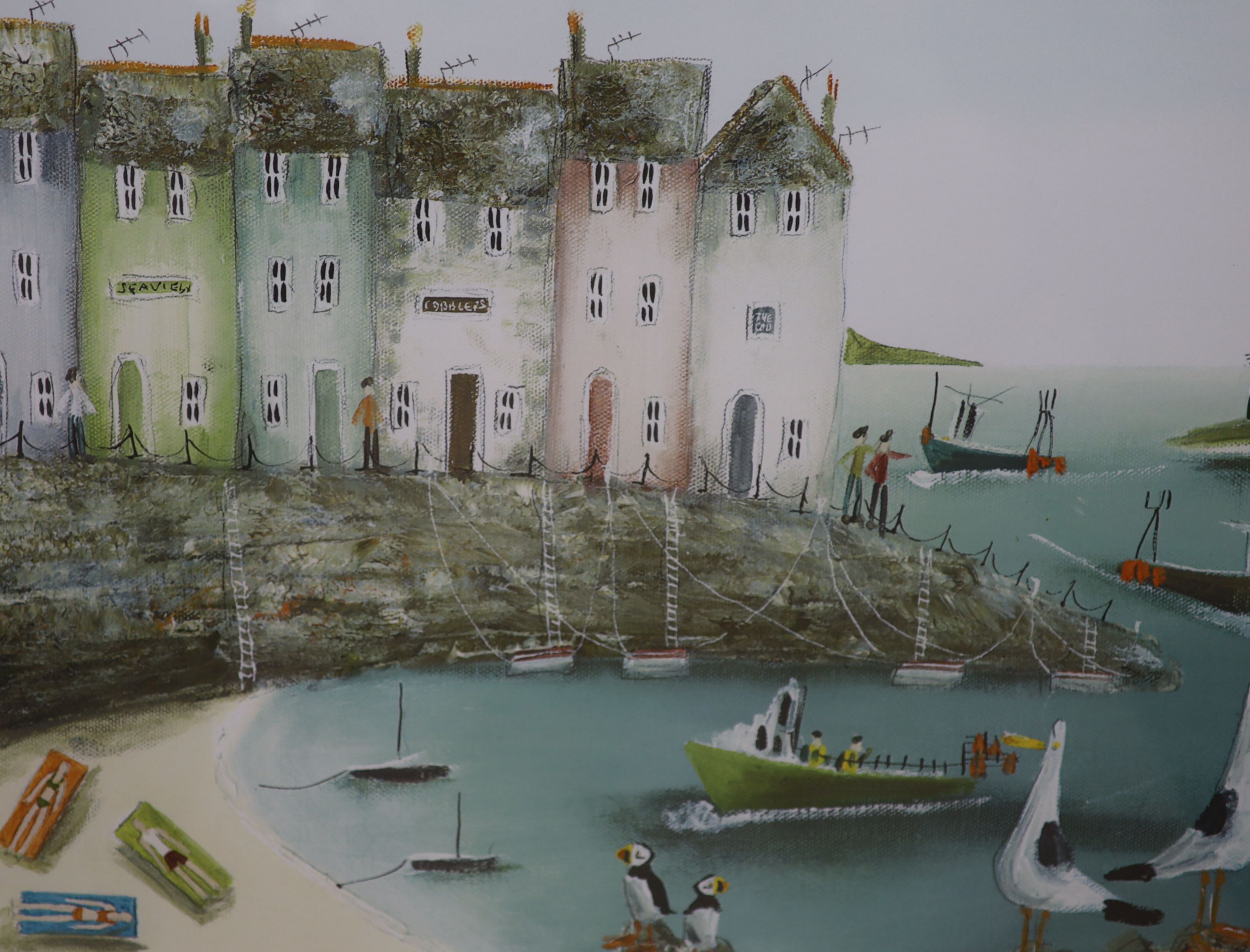 Rebecca Lardner, three signed limited edition prints, Harbour scenes, largest 31 x 91cm